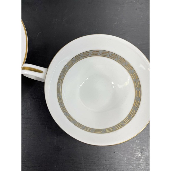 Noritake Japan 4 Cup and Saucers Set Bowl Grey Gold Greek Key Hartford 5944 - Picture 5 of 9